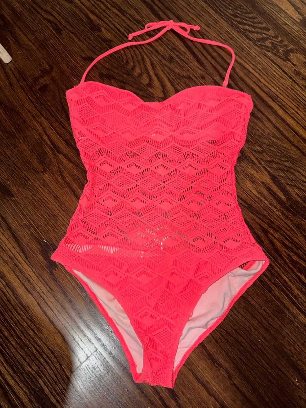 Neon Pink Crochet One-Piece Swimsuit